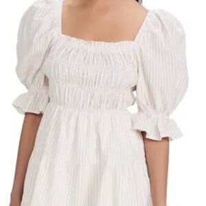 MinkPink 100% Cotton tan and white striped Puff Sleeve Dress